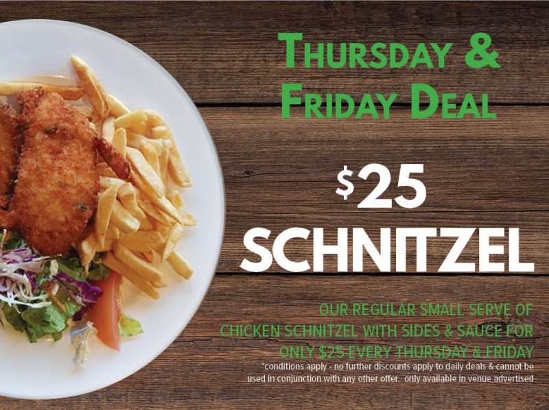 $25 Schnitzel every Thursday & Friday